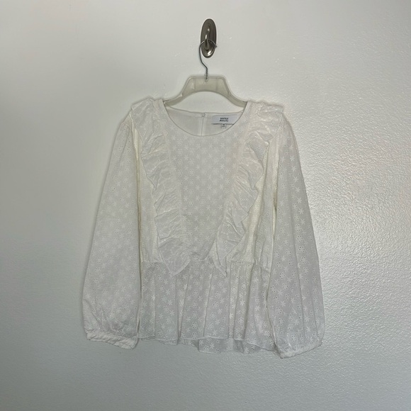 Elizabeth James White Long Sleeve Ruffle Eyelet Elastic Waist Blouse XXL New - Picture 1 of 8